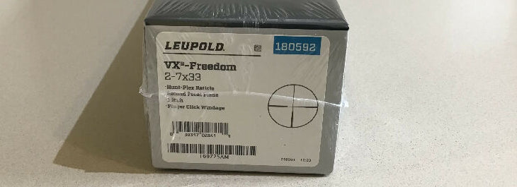 Brand new Leupold VX-Freedom 2-7x33 with Hunt-Plex reticle. Never mounted or used, still sealed in original packaging.