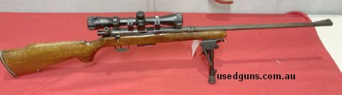 Hi here‚Äö√Ñ√∂‚àö√ë‚àö¬•s a good sporko hornet. The caliber is .22 hornet and has a nice konus scope on top. Make a great fox rifle or a good bunny busting rifl