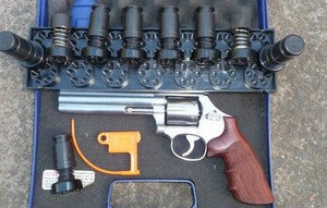 This revolver has been set up to shoot service match. It has a Brownells trigger kit fitted and a Brownells bobbed tungsten hammer.It comes in the original case