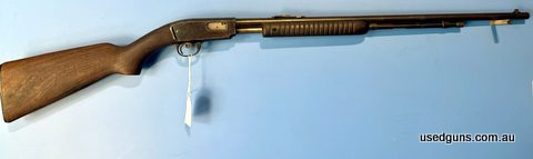 Winchester 61 22LR pump action. Is in fair condition. Bore 5/10 but functions and feeds well.
