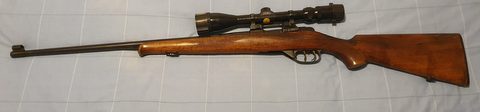 Fitted with 3-9 power Bushnell scope. Has set adjustable trigger. Bedded action and free floating barrel.