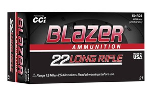 CCI
C21
BLAZER
22LR, 40GR, HIGH VELOCITY SOLID
AMMUNITION

$8.90 /PER 50
$79.90 /PER 500
$745 /PER 5000