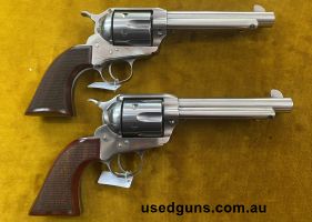 New Pair Cattleman El Patron Competition 45LC 5.5" Stainless Steel Revolvers Low Hammers Chequered Walnut Grips