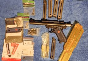 Mark IV target Volquartsen Ruger Accurizer Kit installed -- amazing feeling trigger crisp brake "original parts drop back in" red_dot rail installed 5 magazines
