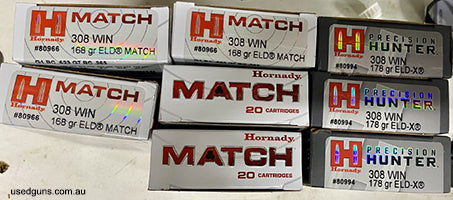 5 x packets of 308win 168g ELDM (100 rounds) 4 x packets Hornady 308win 178 RLDX (60 rounds) as new in original box‚Äö√Ñ√¥s $320 for the lot pick up or drop off