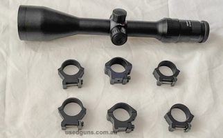 Clarity is brilliant. Illuminated reticle in red and green. Lens covers included. Battery included. Pic rings in low , medium , or high not included but availab