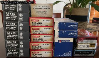 RWS 140gr Double Nucleo x 6 packs (120 rounds), Norma 120gr Nosler BST x 5 packs (100 rounds), Norma 120gr practice x 1 pack (50 rounds), Lapua 120gr scenar mat