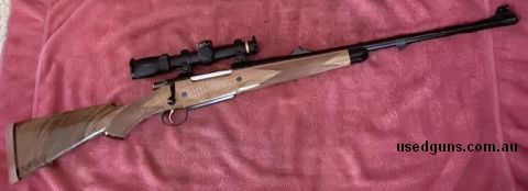 Custom built on CZ 550 Magnum action, Total solutions barrel fitted by total solutions, stock fitted by Ross Waghorn from Boronia, iron sights and barrel band f