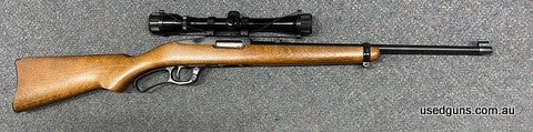Excellent condition Ruger 96 in 22 WMR. Scope is a Tasco Pronghorn 4x40 with very good clarity. A classic rimfire. Lever excellent. $65 freight to your dealer A