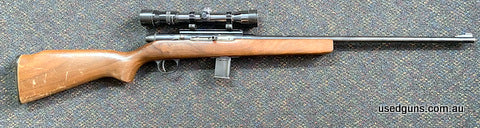Good condition Harrington & Richardson 700 in 22 WMR. HAs a Helia Super 2.3-7x scope mounted. Cycles well. Barrel in very good nick. Some marks to the stock oth