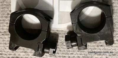 Leupold USA Mark 4 mil spec 1" steel mounts 4 screw type / matte finish as new. Phone 0429849007. If reply by email please forward return phone number.