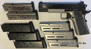 9mm blued and stainless Springfield Emissary 9 months old with little use and in excellent condition (as new). 5" heavy profile bull barrel, forged frame and sl