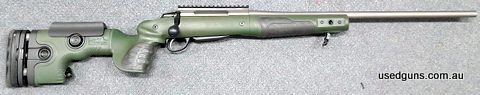 Tikka T3X Stainless in very good condition. Rifle has been ceracoted, fitted with a Green Bifrost GRS Stock, Leupold Picatinny Rail and enlarged bolt knob. Orig