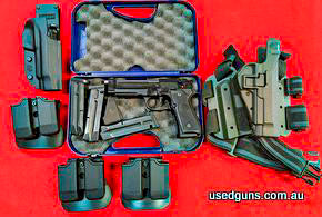 Beretta 92 A1 9mm 10 shot with 4 mags, 3 mag holsters and two holsters in good condition. For enquiries please call the store on 0746328258.