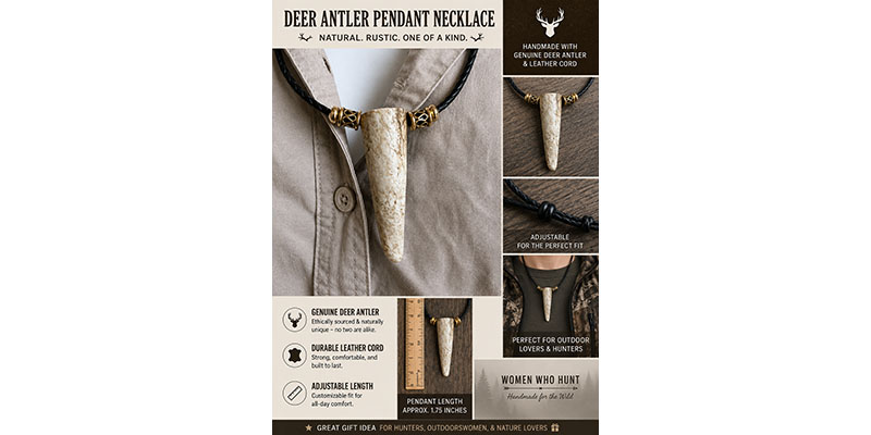 Handmade Deer Antler Pendant Necklace – Light Antler with Gold Bead Detail