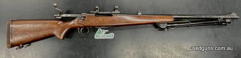 Eddystone 1917 Chambered in 308 Norma Mag. Heavy 24 inch barrel, action has been drilled and taped. Stock is solid, with a few blemishes on the timber