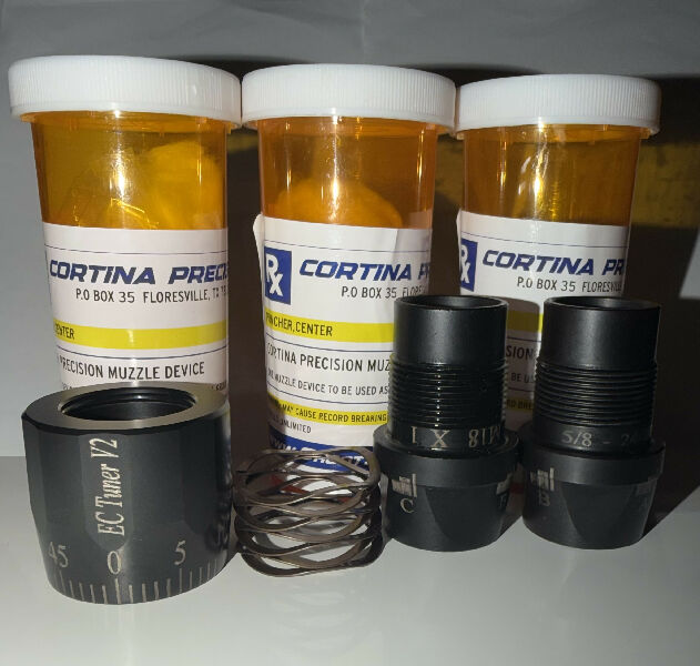 New - Never Used Cortina Precision EC V2 Barrel Tuner, comes with 2 x EC V2 tapered adaptors in M18x1 & 5/8 x 24 threads, all in black nitride colour. Only sell