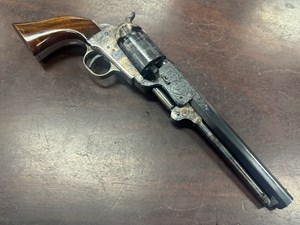 COLT
1851 NAVY
3RD GENERATION
36CAL
6 SHOT
CAP N BALL
BLACK POWDER
ENGRAVED BY PHIL VINNICOMBE
LOVELY WALNUT GRIPS
SILVER FINISH BACK STRAP AND TRIGGER GUARD
HARD TIMBER CASE
GREEN FELT LINED 
WITH ACCESSORIES 
TOP OF BARREL MARKED "SAM COLT"
CLEAR COLTS PATENT ON FRAME
BUT MANUFACTUR