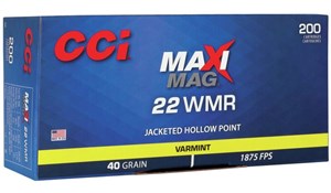 CCI
C958
MAXI MAG - VALUE PACK
22WMR, 40GR, JACKETED HOLLOW POINT
AMMUNITION

SPECIAL
$139 /PER 200
