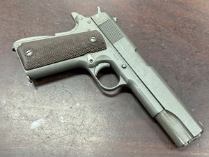 REMINGTON RAND INC
M1911A1
45 ACP
7 SHOT
5 INCH BARREL
EXCELLENT BORE
PARKERIZED MILITARY FINISH
MILITARY REFINISHED BY U.S. 
PRE VIETNAM WAR
CLEARLY MARKED
"UNITED STATES PROPERTY
M1911A1 U.S. ARMY"
MANUFACTURED 1943
PRE 46 COLLECTABLE HANDGUN
#989152

EXC $3290