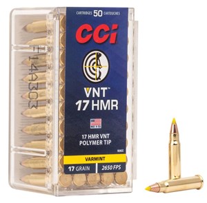 CCI
C959CC
VNT - VARMINT 
17HMR 17GR POLYMER TIPPED
AMMUNITION

$39.90  /PER 50
$339 /PER 500
