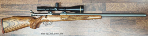 SAKO Varmint Stainless 22-250, 24inch threaded barrel, laminated stock, LEUPOLD VX3 6.6-20X50 Long Range Varmint Hunter reticle with sako optilock bases and 30m