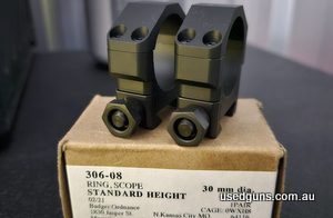 Brand new standard height badger 30mm steel rings. Can post aus wide