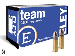 ELEY 
ELTEAM
TEAM
22LR, 40GR, 1040-1085 FPS
AMMUNITION

$31.90 /PER 50
$287.10 /PER 500
$2575 /PER 5000
