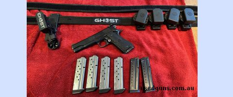 Perfect Entry level IPSC package. Used but not abused Norinco 1911 9mm Aftermarket sights Oversized magazine release Oversized magazine well Full respring less 