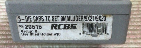 3 die carbide set in 9mm Luger,very little use and no longer needed as I sold my Glock. Price $145 plus post if required