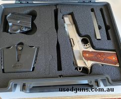 This has been sitting in my gun safe for years. Have probably put 100 rounds through it. Comes cased with two magazines. Dealer is Jeff Pannan in Doncaster. Buy