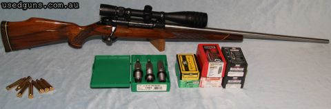 Comes with RCBS Dies neck, FL and Seater 100 new cases 87 fired Stainless Steel Maddco barrel 26 " long. Marks on the stock under the for end due to bench rest 