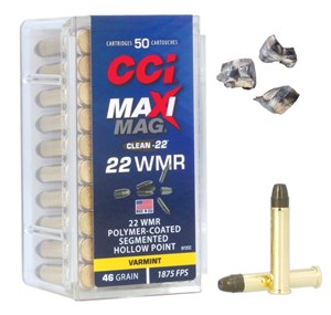 CCI
C972CC
MAXI MAG SEGMENTED CLEAN
22WMR, 46GR, HP
AMMO

$42.90 /PER 50
$365 /PER 500