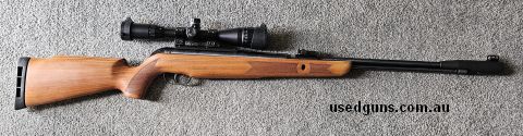 Gamo cfx Royal Under lever action.  .22 Nykron 3-9x40 scope.  great little air rifle for little birds. Very accurate. nice timber stock