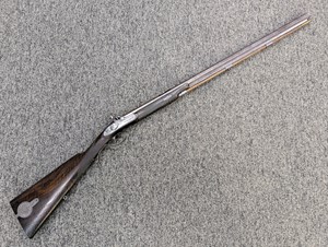 PURDEY
LONG RANGE RIFLE
70 BORE
PERCUSSION 
BLACK POWDER
SINGLE SET TRIGGER
REAR LADDER SIGHT
WITH EXPRESS LEAFS
SPECIAL TWO GROOVE RIFLING 
ORIGINAL HARD TIMBER CASE
WITH LABEL AND GREEN FELT LINING
FINE ENGRAVING ON ACTION & 
STOCK PATCH BOX
CLEAR MARKINGS ON TOP OF BARREL
"J. PURDEY