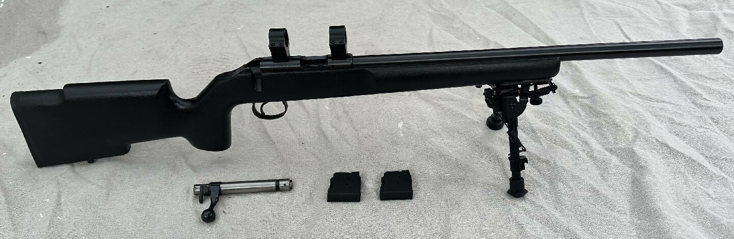 For sale: CZ ZKM455 in .17HMR rimfire bolt action rifle, synthetic tactical stock and 500mm heavy, blued short barrel.¬† Perfect for plinking, targets, small ve