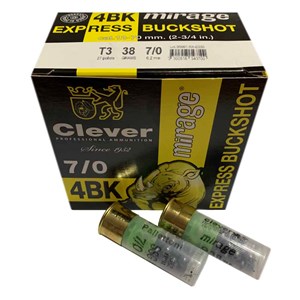 CLEVER MIRAGE
CMT3EXPRESS27
T3 EXPRESS BUCKSHOT
12 GAUGE, 27 PELLET, 38 GRAM
AMMUNITION

SPECIAL
$34.95 /PER 25
$309 /PER 250