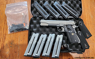 Well maintained German Sport Guns (GSG) 1911. Cerakoted slide. Gunsmith custom barrel-to-bushing locating cone to ensure perfect return to battery for each shot