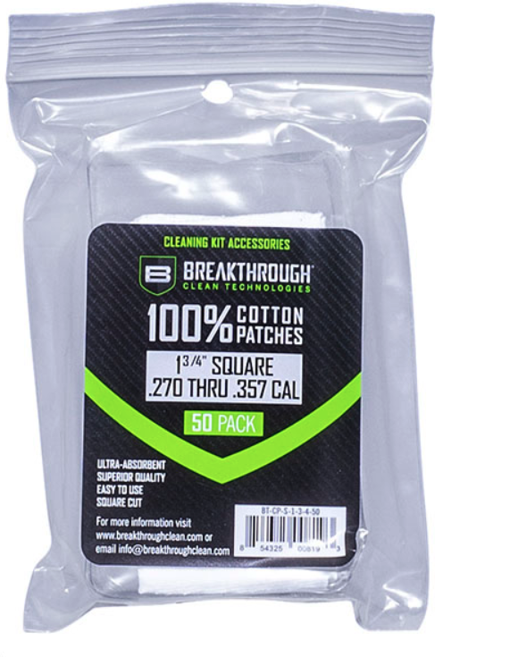 BREAKTHROUGH COTTON PATCHES 1.75″ .270-.357 50PK