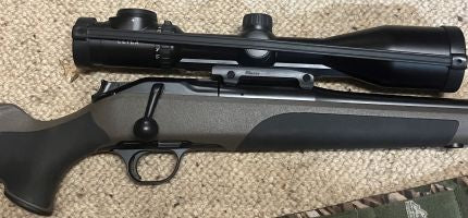 Blazer 300wsm , Leica Magnus 2.4-16x56 illuminated dot reticle 4 A Blaser detachable mounts , Buttlercreek sling and fitted javelin bipod button adapter has had