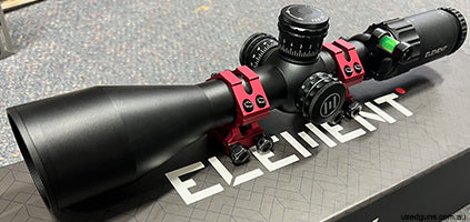 Element Optics Helix 6-24x50 FFP with APR-2D MOA reticle. Comes in a set of West Hunter rings and with a bubble level. $15 Post Australia Wide. 2 month lay-by a