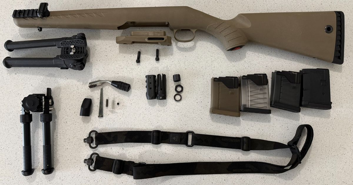 .223 / 300 Blackout AR Magazine / Magpul P Mag, Ruger American Stock,  Bolt, .223 Muzzle Break, Flash Hider, Sling, Bipods