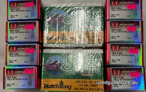 1000 new 174 .311 Sierra Match Kings. Also 800 .312 Hornady 150 grain soft points.