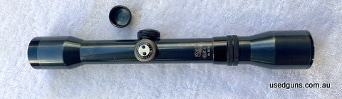 Kahles fixed 4 power, excellent glass, Plex reticle, slight ring marks. 26mm tube. Plus post.