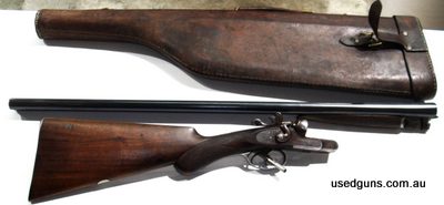 For sale is an Isaac Hollis 12G SxS hammer gun. This is a 2 1/2 inch chamber Nitro Proof gun. It will readily fire clay target loads. The action is tight and th