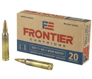 HORNADY
HFR160
FRONTIER MATCH
223REM, 68GR, HPBT
AMMUNITION

SPECIAL 
$22.90 /PER 20
$114.50 /PER 100
$229 /PER 200
$549 /PER 500
