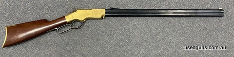 Excellent condition Uberti Henry 1860 in 44-40. Lovely gold plated action. Great for a western action enthusiast or collector. Cycles well. Octagonal barrel. Wo