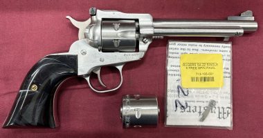 Very good condition Ruger Single-Six with both cylinders. Has new Black Pearlite grips installed, trigger has been done and a free-spin pawl installed. Original