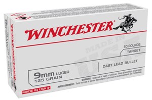 WINCHESTER
USA9MM125
USA RANGE
9MM, 125GR, LEAD RN
AMMUNITION

SPECIAL
$27.90 /PER 50
$249 /PER 500