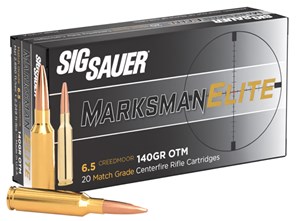 SIG SAUER
E65CM1-20
MARKSMAN ELITE MATCH
6.5 CREEDMOOR, 140GR, OPEN TIP
AMMUNITION

$79.90 /PER 20
$359.55 /PER 100